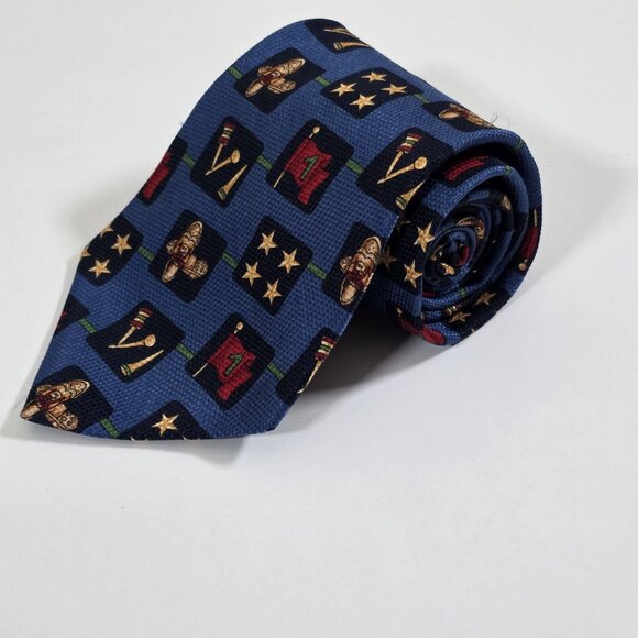 Tommy Hilfiger Silk Tie Blue Golf Theme Print Textured Italy USA W 4" L 56" - Picture 3 of 16